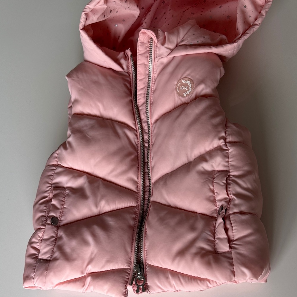 Zara Baby Pink Puffer Vest 12-18M Cozy Hooded Cute Warm Lightweight